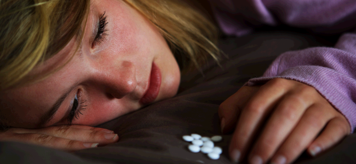 Girl without life skills contemplates pills as a solution to her upsets. 
