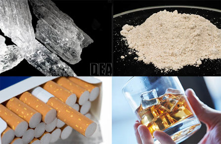 Four drugs, alcohol, nicotine, heroin and methamphetamine. 