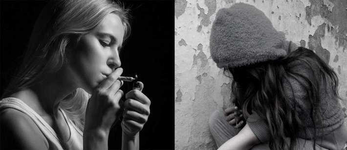 woman using marijuana and another using heroin