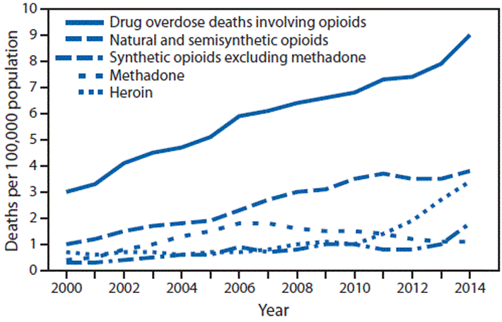 graph of opioid drug overdose deaths